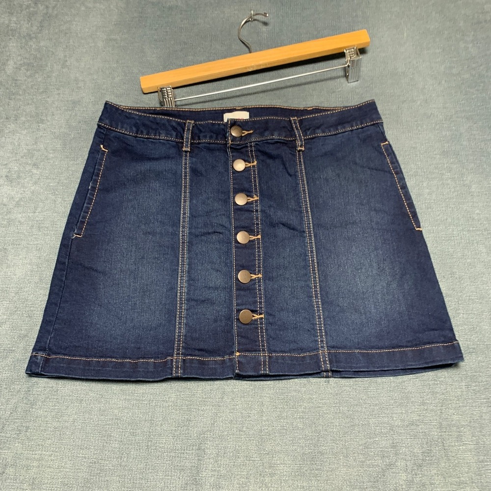 Bongo Denim Mini Skirt Womens 8 Blue Button Front Slash Pockets Summer Party